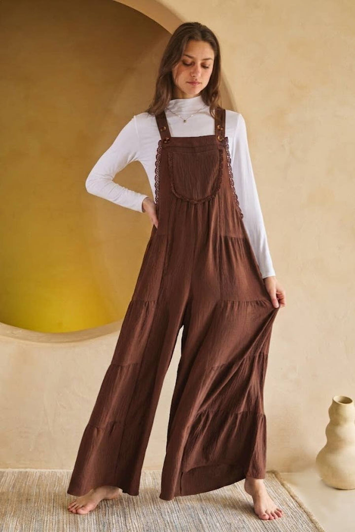 Solid Airflow Tired Wide Leg Overall Jumpsuit