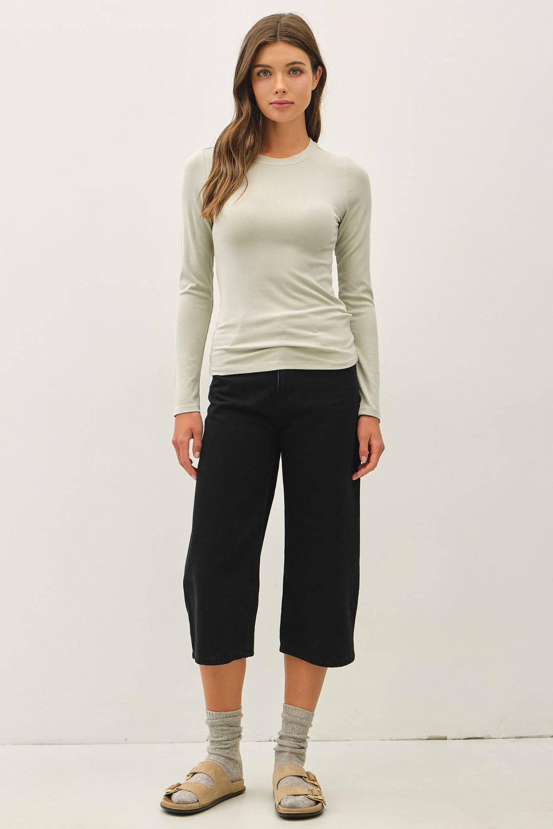 RIBBED CREWNECK LONGSLEEVE BASIC TOP