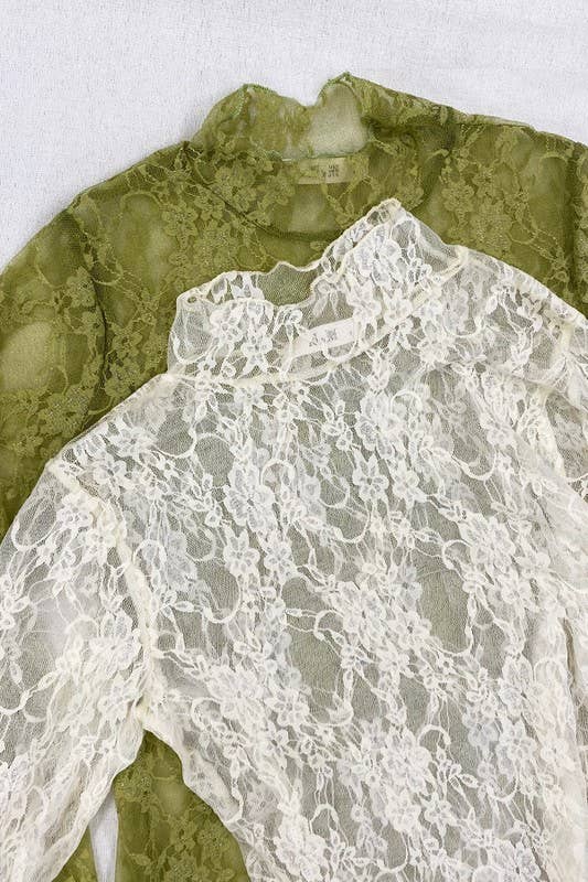 Floral Print Lace Long Sleeve Top KRT1739