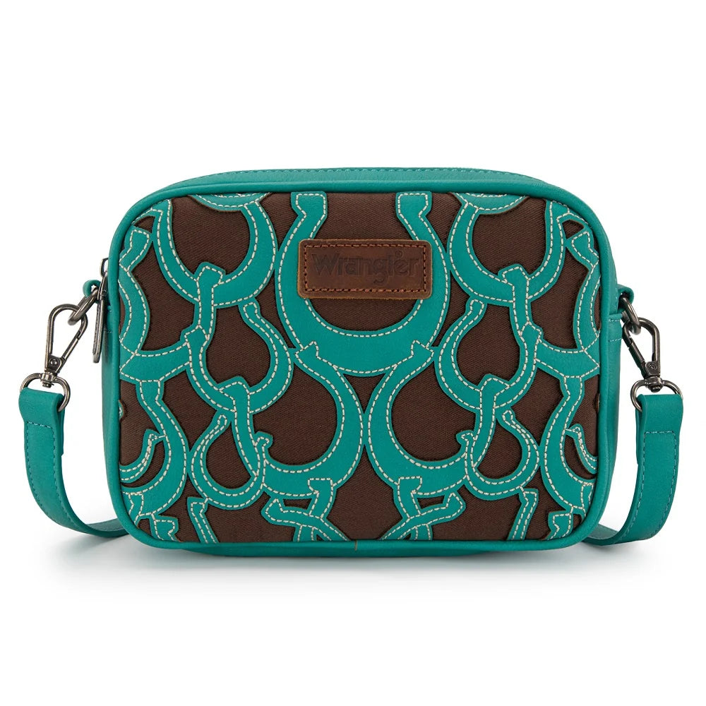 Wrangler Horseshoe Cutout Double Zip Crossbody Bag - Turquoise