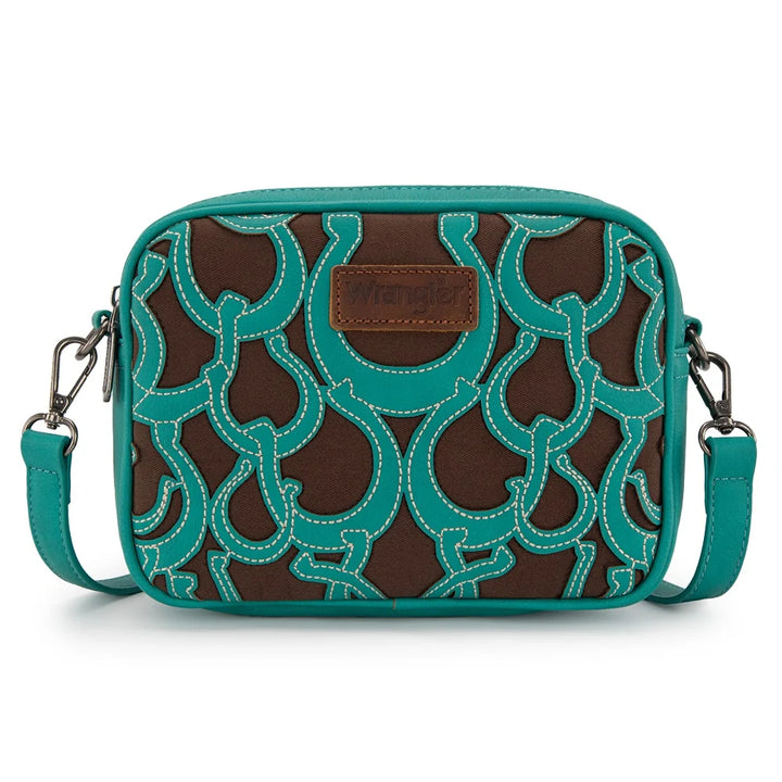 Wrangler Horseshoe Cutout Double Zip Crossbody Bag - Turquoise