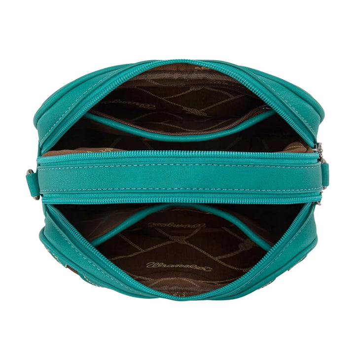 Wrangler Horseshoe Cutout Double Zip Crossbody Bag - Turquoise