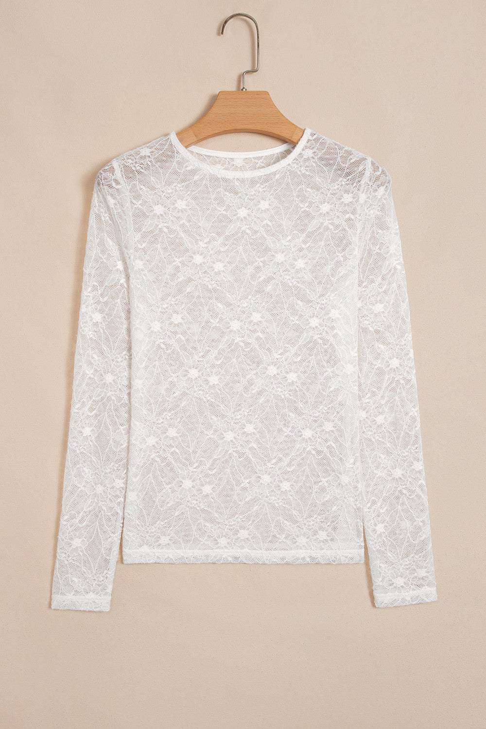 Ivory Lace Long Sleeve Mesh Top