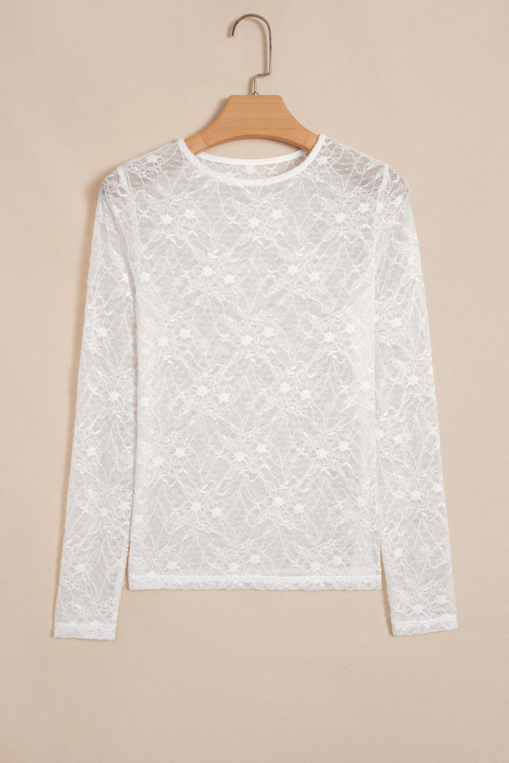 Ivory Lace Long Sleeve Mesh Top