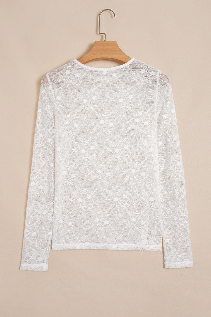 Ivory Lace Long Sleeve Mesh Top