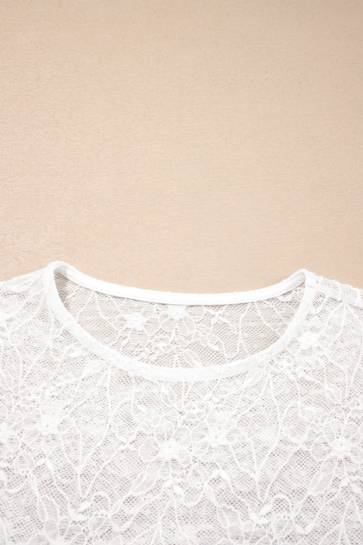 Ivory Lace Long Sleeve Mesh Top