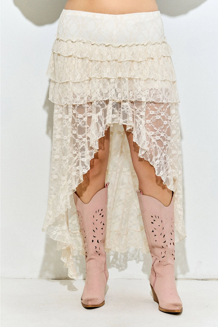 Baevely Cream Lace Tiered Maxi Skirt