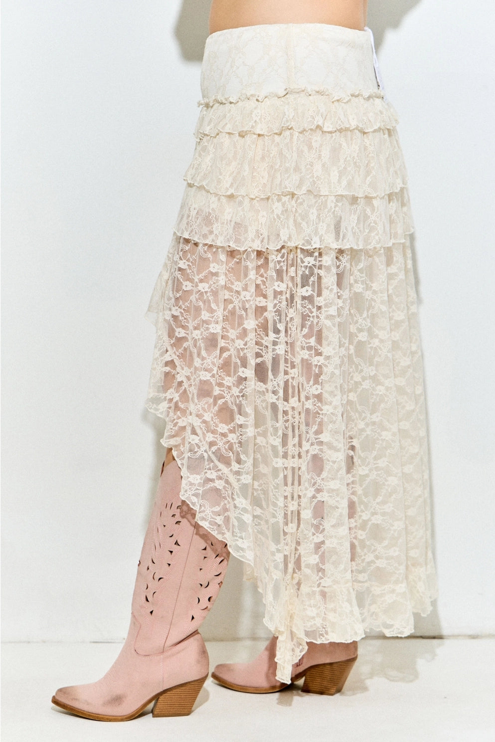 Baevely Cream Lace Tiered Maxi Skirt