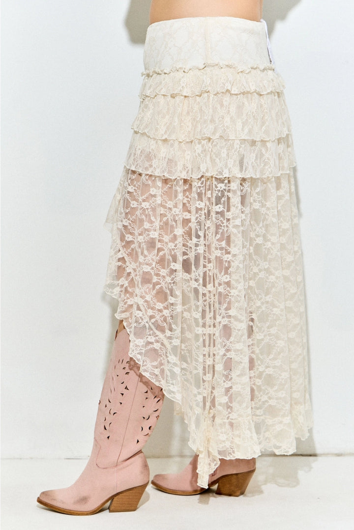 Baevely Cream Lace Tiered Maxi Skirt