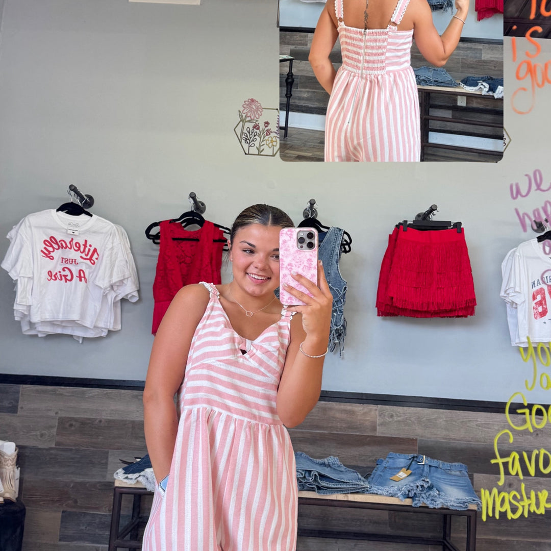 Like Love Pink Blush Striped Romper