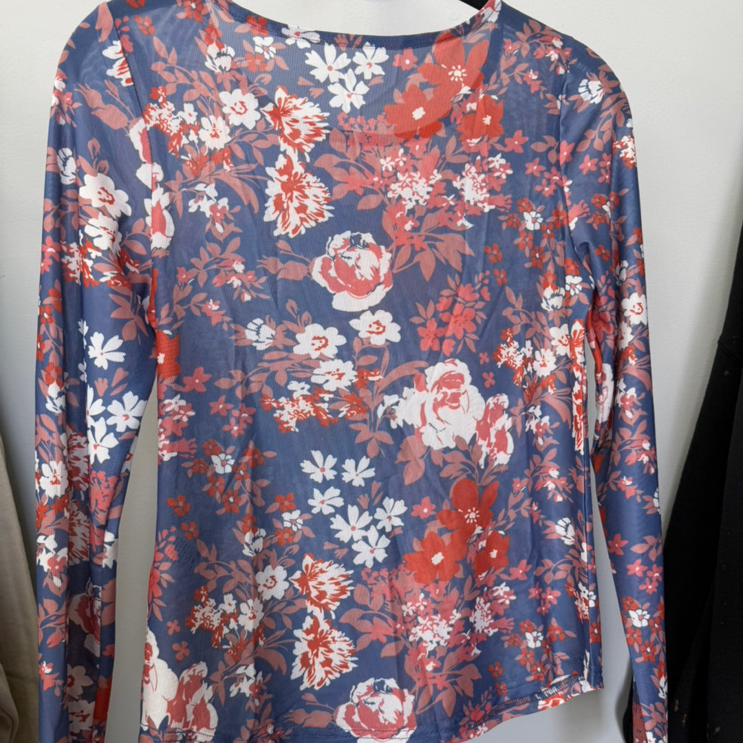 Blue Floral Mesh Top - Liam &amp; Co