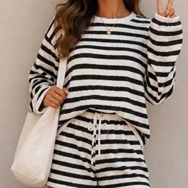 Cozy Stripe Lounge Set - Chocolate/White
