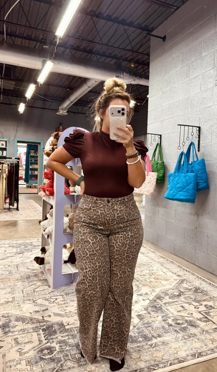 Leopard Print Wide Leg Jeans