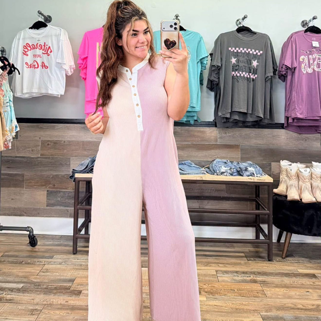 Split Color Ribbed Jumpsuit
