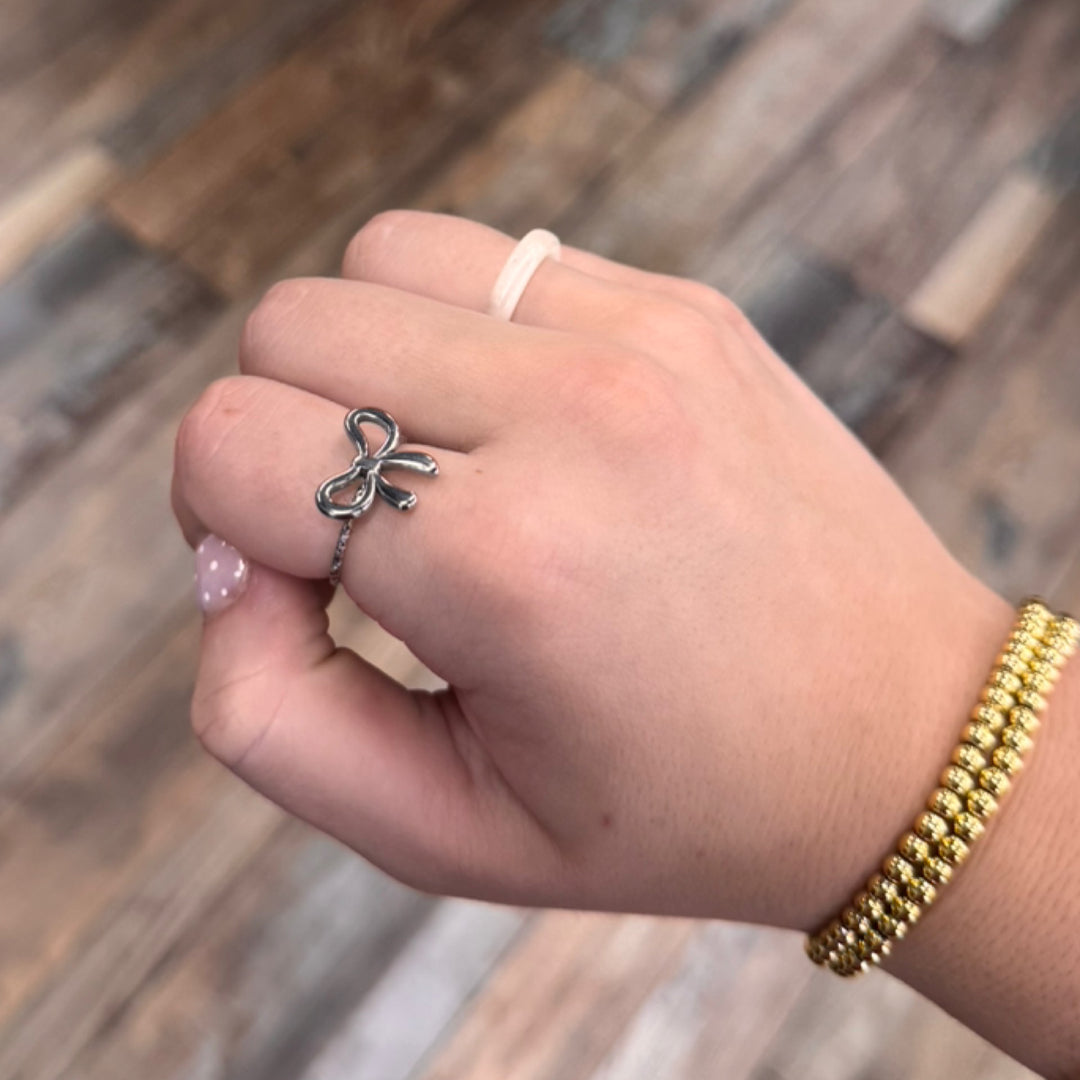 18k Stainless Steel Silver Bow Ring