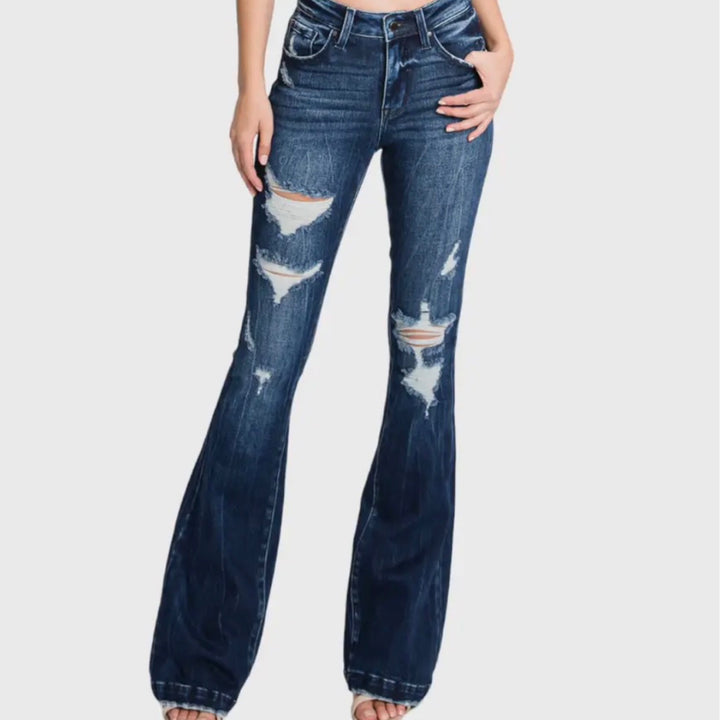 Mid-Rise Flare Dark Wash Jeans - Petra