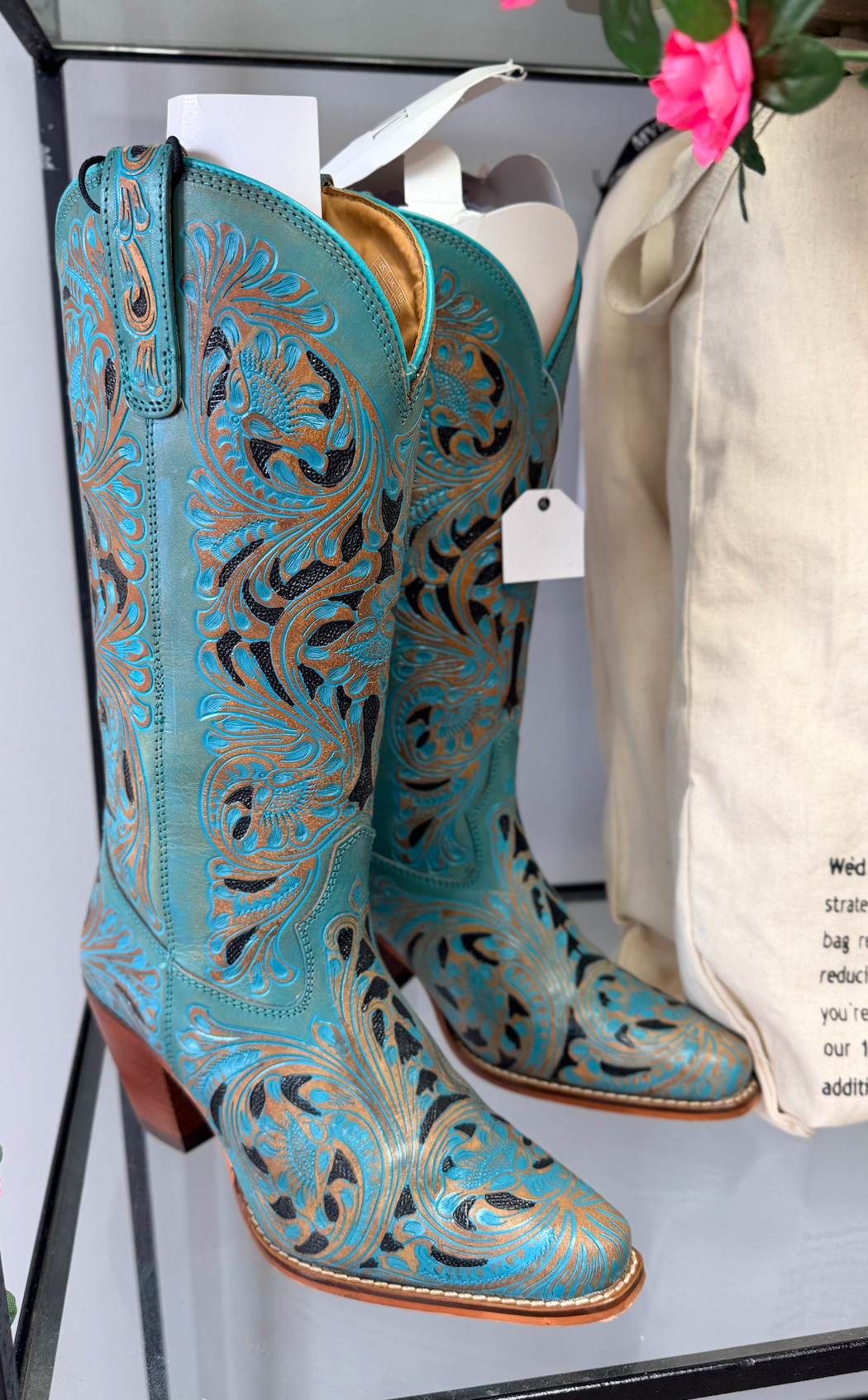 Myra Turquoise Hand-Tooled Kasiopeah Boots