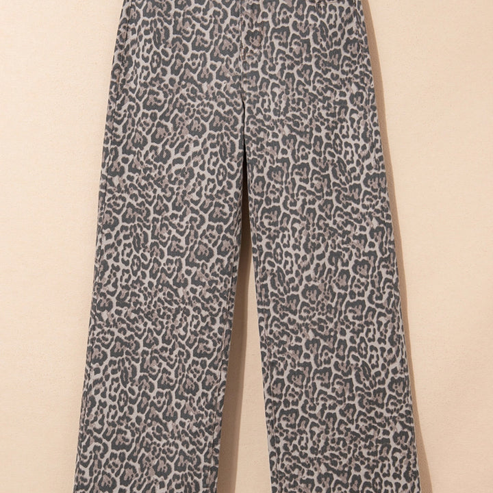 Leopard Print Wide Leg Jeans
