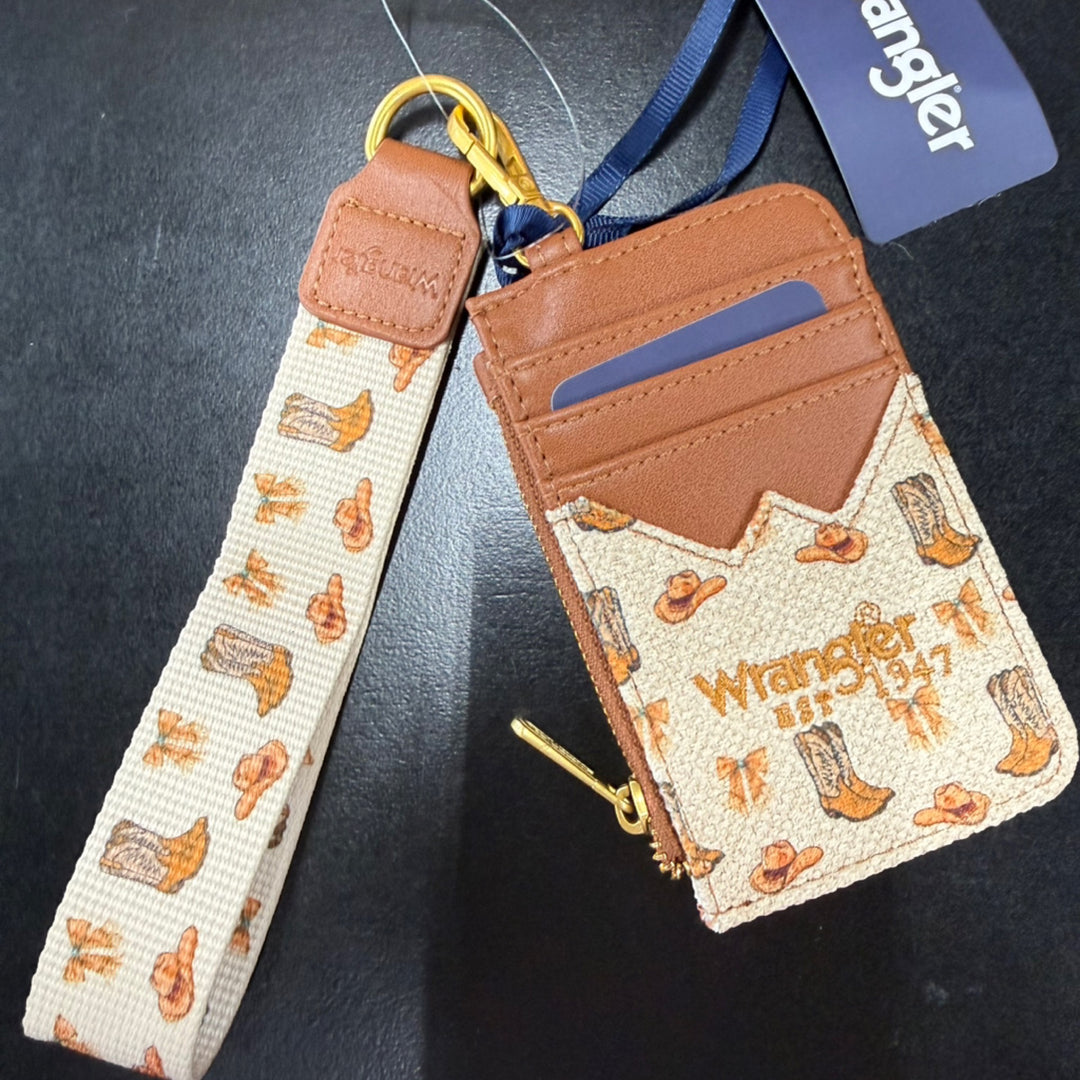 Cowboy Hats And Boots Wristlet- Tan And Brown