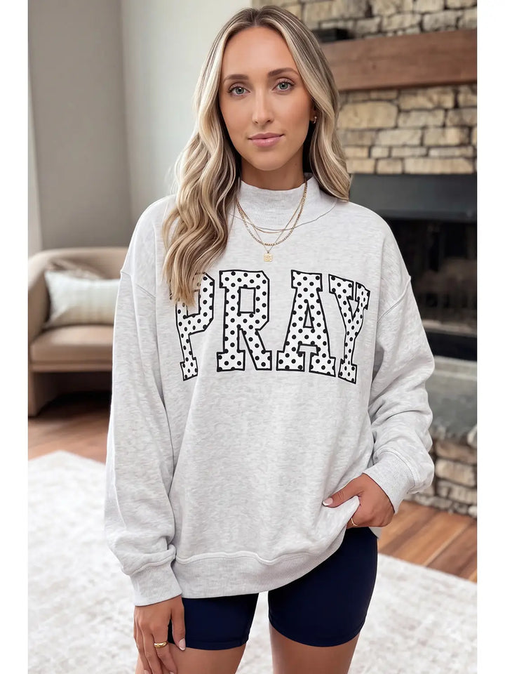 "Pray" Polka Dot Mock Neck