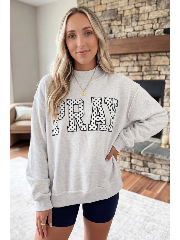 "Pray" Polka Dot Mock Neck