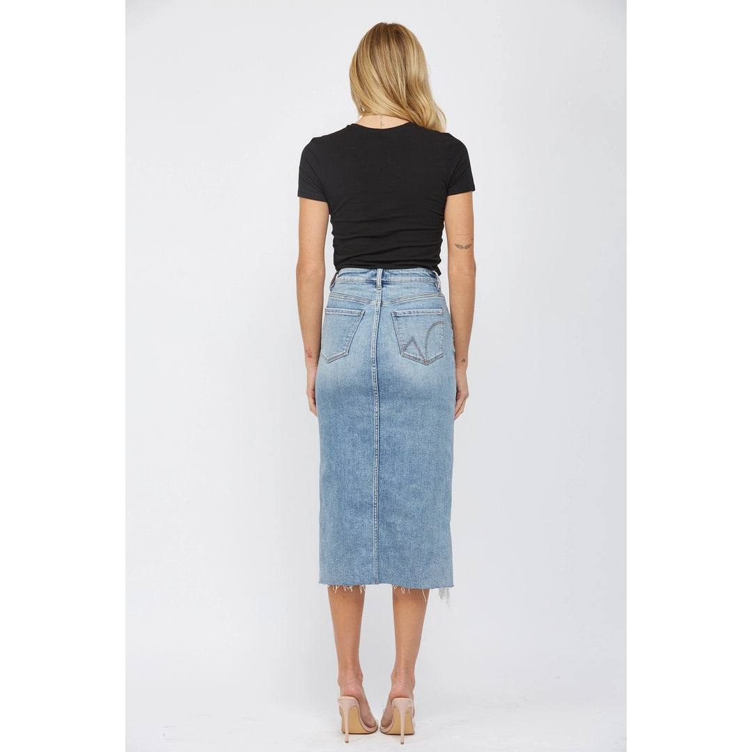 Mica High Waist Midi Skirt With Distressed