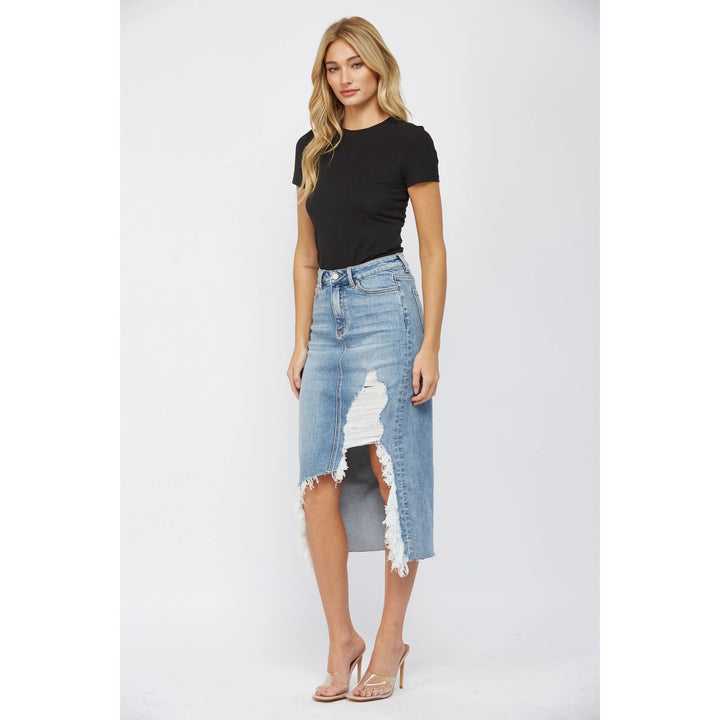 Mica High Waist Midi Skirt With Distressed