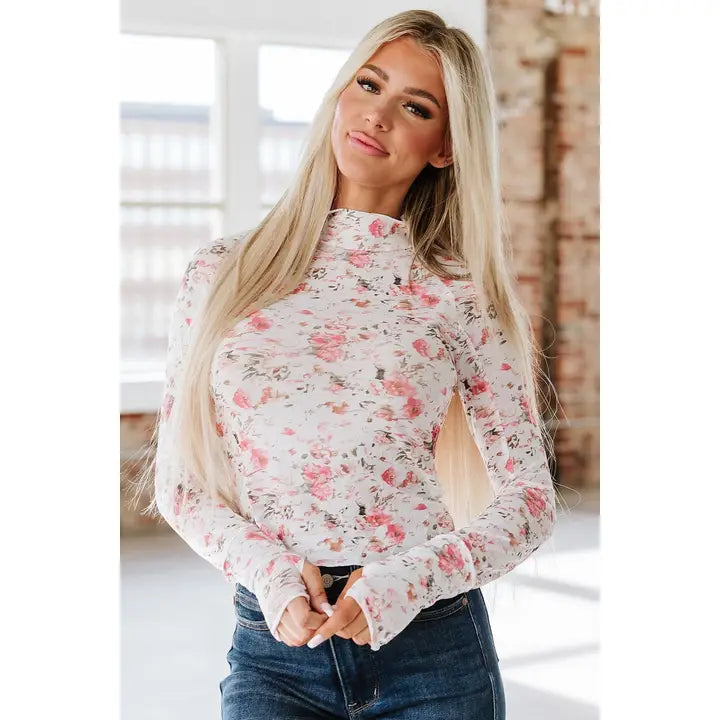 Liam &amp; Co. - White Floral Mesh Top